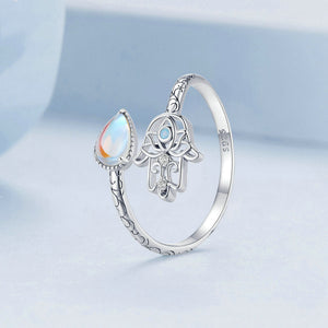 Opal Hamsa Hand Of Fatima Bypass Ring