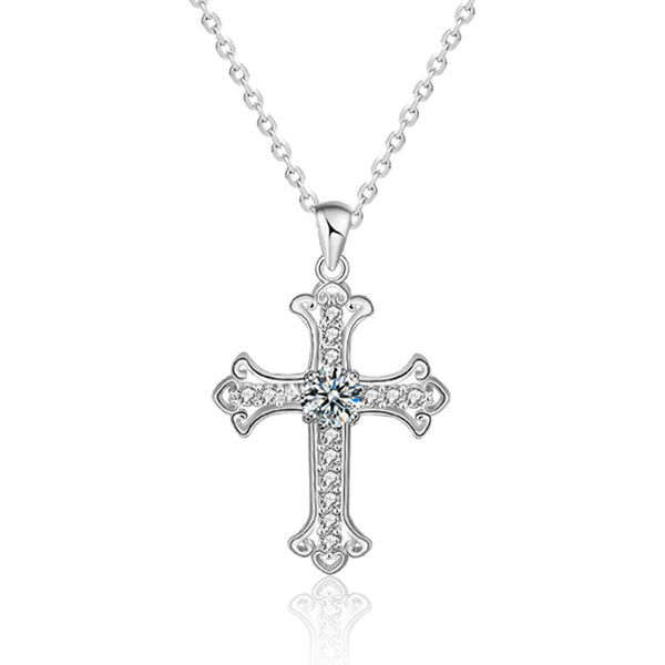 Moissanite Cross Pendant Wedding Necklace