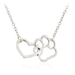 Interlock Dog Paw Heart Pendant Necklace