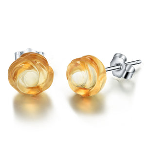 Pink Purple Crystal Rose Flower Stud Earrings