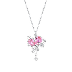Pink Heart Bow Tie Charm Necklace