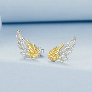 Two-Tone Feather Wing Crawler Stud Earrings