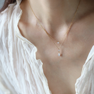 Dainty Teardrop Double Layering Necklace