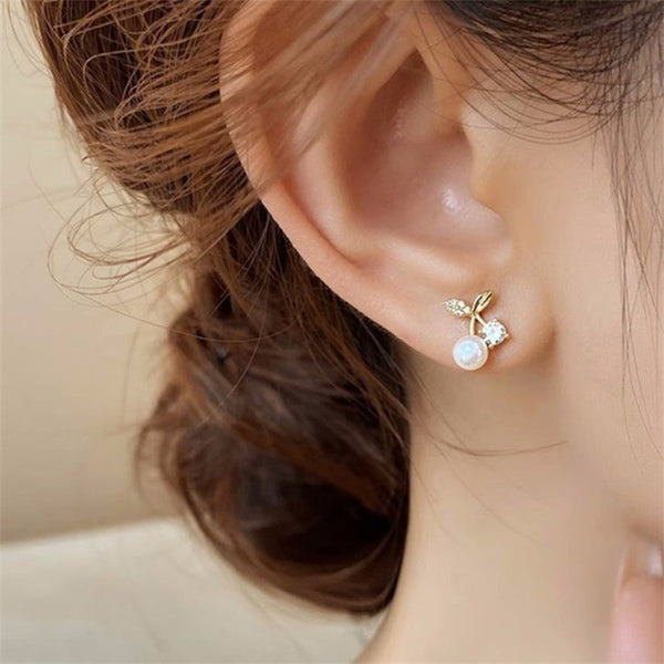 Dainty Pearl Cherry Stud Earrings