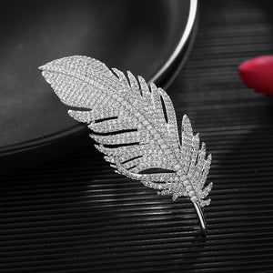 Dainty Full Pave Feather Statement Brooch