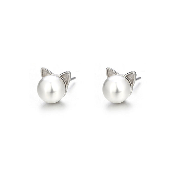 Cat Pearl Stud Earrings