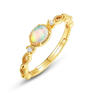 Vintage Dainty Oval Opal Stacking Band Ring