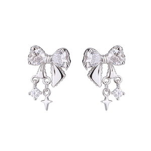 Dainty Bow Tie Star Dangle Drop Earrings