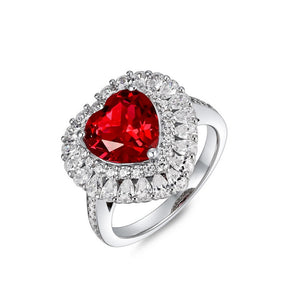 Heart Cut Ruby Halo Setting Statement Ring