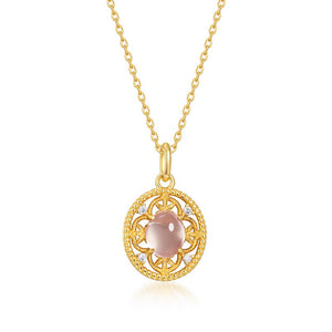 Oval Rose Quartz Flower Pendant Necklace