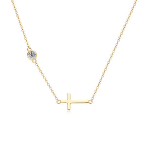Moissanite Cross Horizontal Bar Necklace
