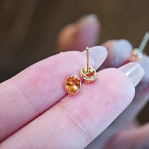 Bezel Setting Orange Gemstone Stud Earrings