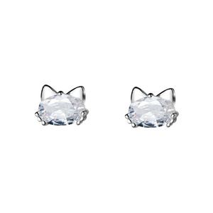 Tiny Small Cat Oval Stud Earrings