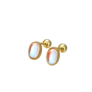 Tiny Small Oval Moonstone Stud Earrings