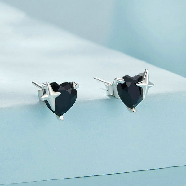 Black Heart Star Stud Earrings