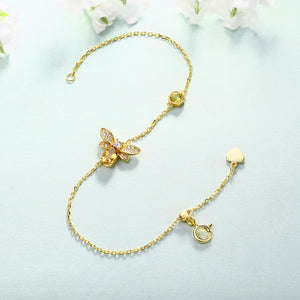 Dainty Citrine Bee Charm Stacking Bracelet