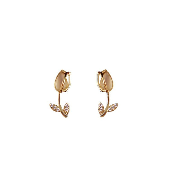 Gold Tulip Flower Stud Earrings