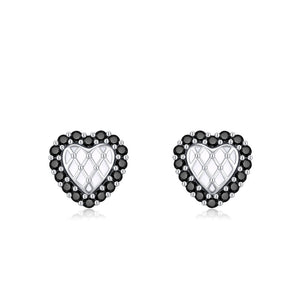 Piccoli Orecchini a Bottone con Cuore a Halo Nero