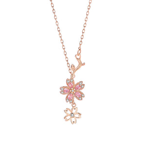 Pink Cherry Blossom Flower Charm Necklace