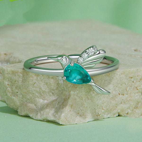 Silver Forest Hummingbird Ring