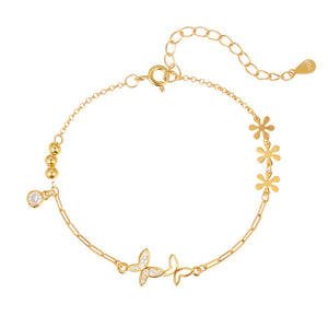 Dainty Butterfly Flower Bead Charm Bracelet