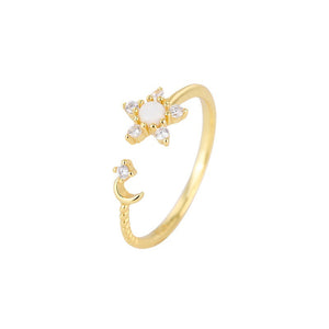 Opal Flower Moon Star Stacking Ring