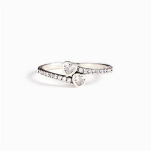 Double Heart Pave Stacking Bypass Ring