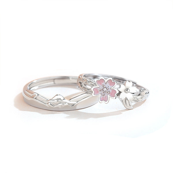 Cherry Blossom Flower Mountain Couple Ring