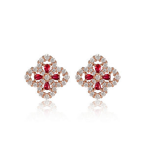 Pear Cut Ruby Four Leaf Clover Earrings