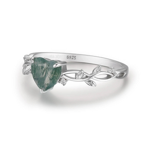 Heart Moss Agate Leaf Stacking Band Ring