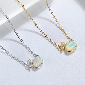 Oval Opal Cabochon Bird Pendant Necklace
