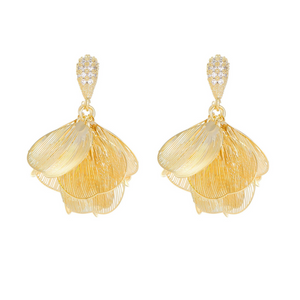 Brushed Petal Flower Dangle Drop Earrings