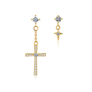 Boucles d'oreilles pendantes en forme d'étoile et de croix dépareillées