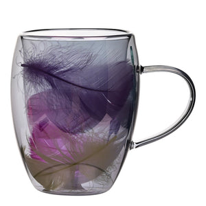 Double Wall Feather Glass Coffee Cup