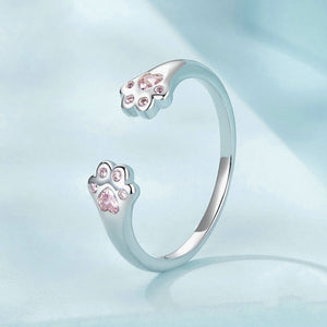Cute Pink Cat Paw Stacking Open Ring