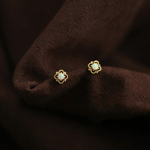 Small Opal Four Leaf Clover Stud Earrings