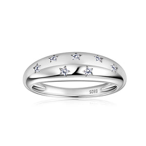 Moissanite Star Wedding Band Dome Ring