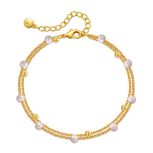 Gold Pearl Double Chain Station Bracelet