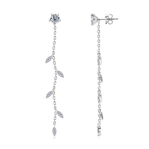 Moissanite Willow Leaf Dangle Drop Earrings