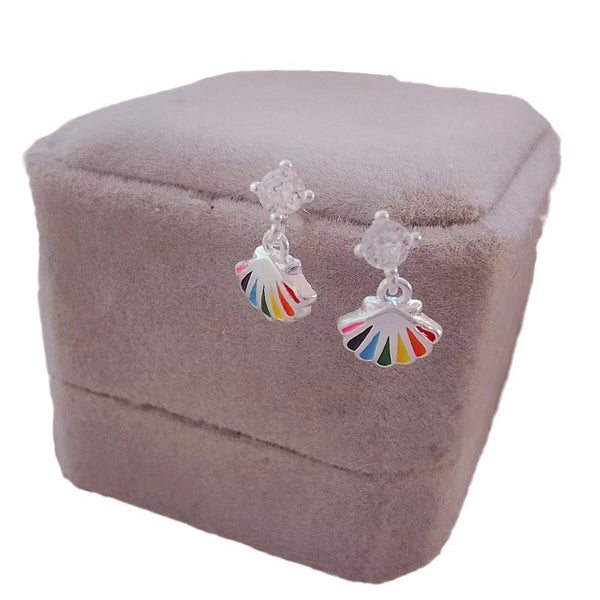 Rainbow Seashell Stud Earrings