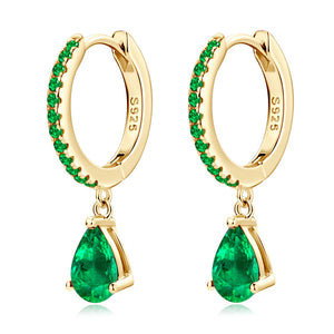 Pear Cut Emerald Dangle Drop Hoop Earrings