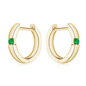 Dainty Gold Emerald Huggie Hoop Earrings