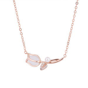 Opal Tulip Flower Pearl Charm Necklace