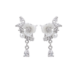 Dainty Rose Flower Pearl Drop Earrings