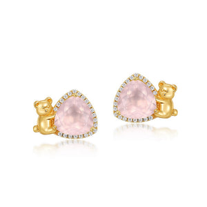 Rose Quartz Teddy Bear Statement Earrings