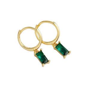 Emerald Cut Gemstone Drop Hoop Earrings