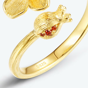 Brushed Pomegranate Flower Bypass Ring