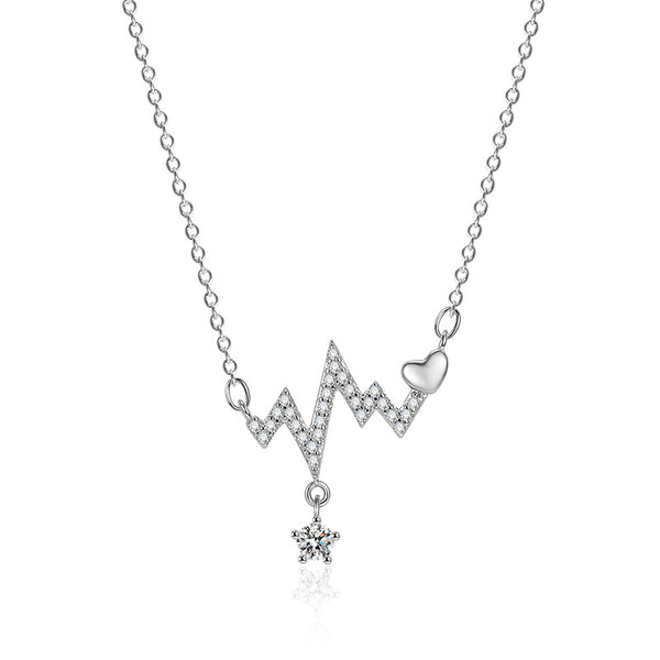 Silver Heartbeat Pendant Necklace
