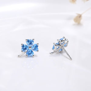 Blue Purple Four Leaf Clover Stud Earrings