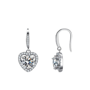 Moissanite Heart Halo Drop Hook Earrings